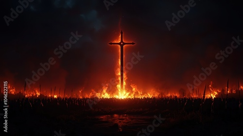 Eternal Flames The Symbolism of the Fiery Cross in a Darkened Landscape