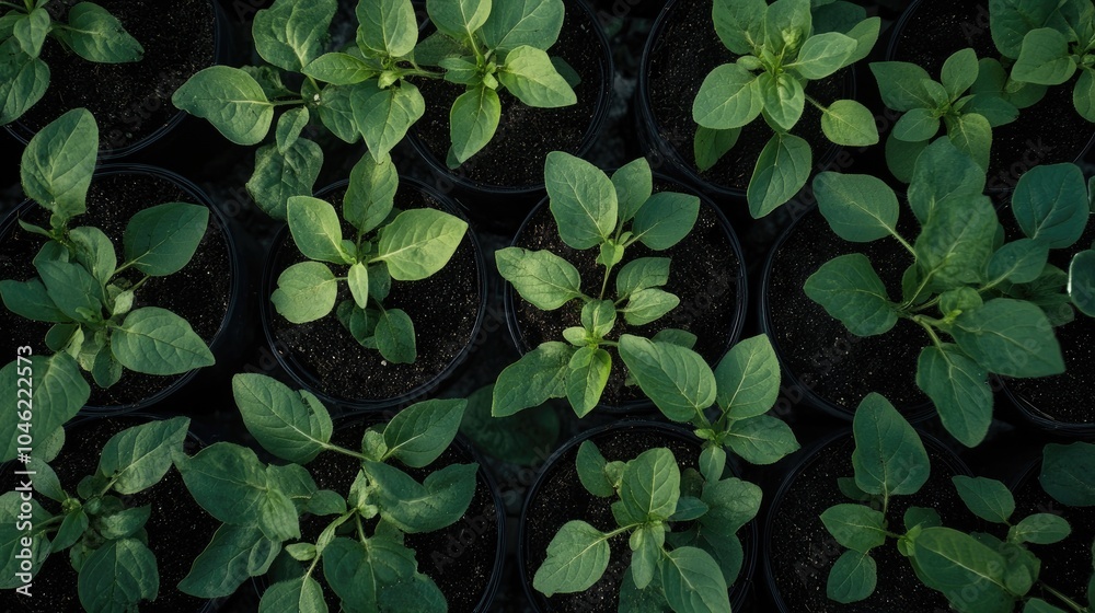 Fresh Green Seedlings in Black Pots Fresh Green Seedlings in Black Pots