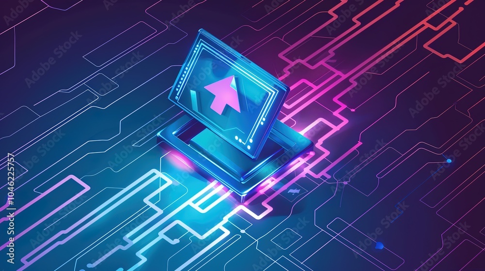 Fototapeta premium Illustration of Data Download - a vivid and representative visual. The illustration depicting the process of data download presents a clear and engaging technological scenario.