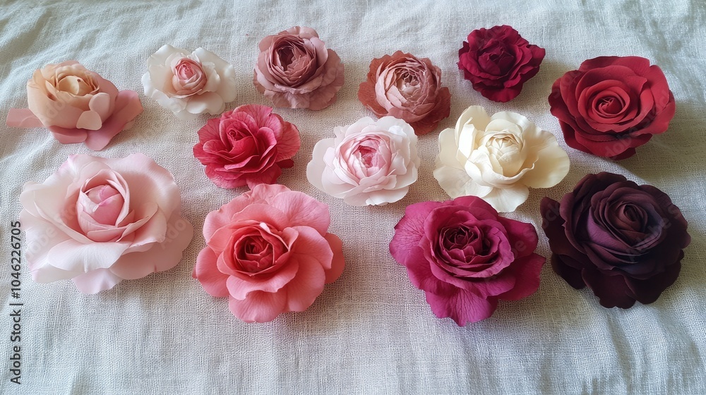 Fototapeta premium Colorful Collection of Artisan Flowers on Fabric Background