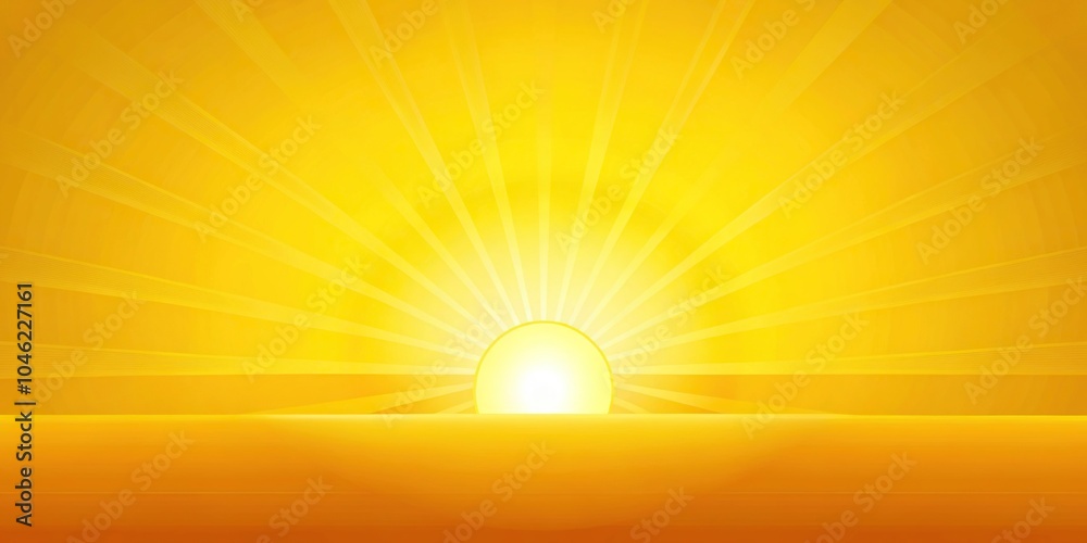 Bright yellow background with a stylized image of a sun rising above the horizon, bright light, landscape photography Bright yellow background with a stylized image of a sun rising above the horizon, bright light, landscape photography