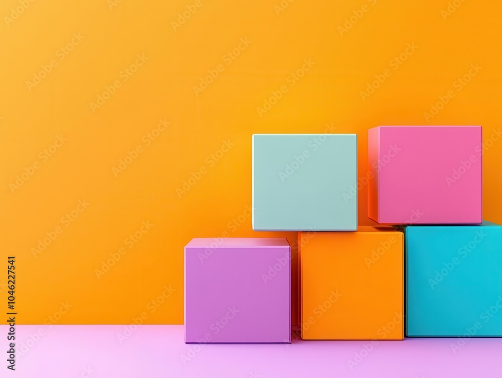 Obraz premium Perfectly aligned colorful cubes in a gradient pattern, basic shapes, modern minimalism