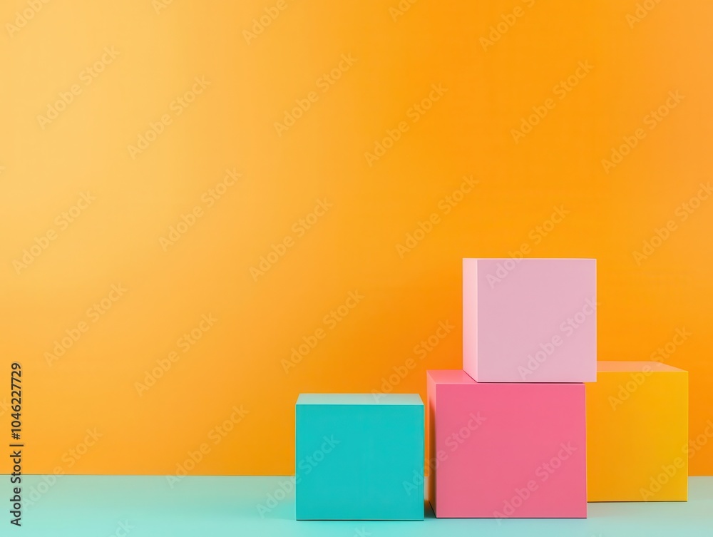 Obraz premium Perfectly aligned colorful cubes in a gradient pattern, basic shapes, modern minimalism