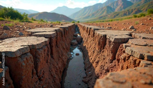 Earthquake Crack in Valley Landscape photo