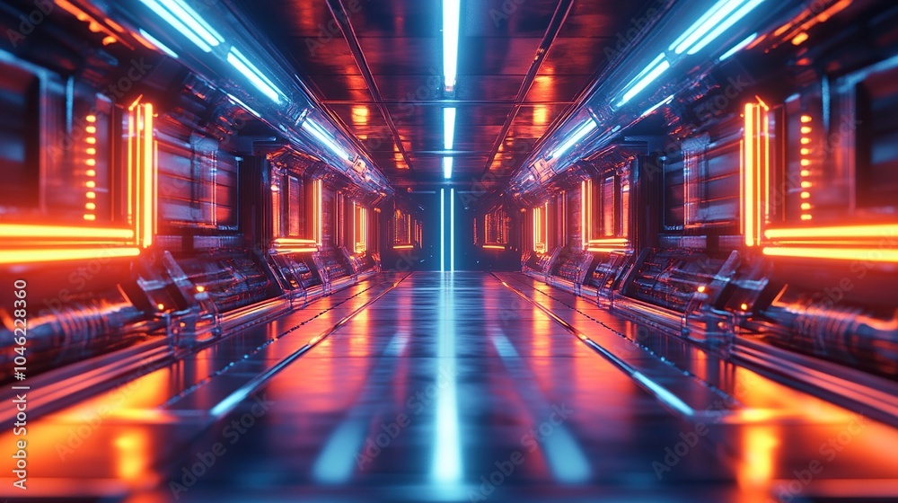 Futuristic Sci-fi Corridor with Neon Lights Futuristic Sci-fi Corridor with Neon Lights