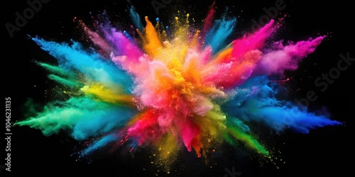 Explosion of coloured powder on black background, powder, explosion, vibrant, colorful, celebration, festival, abstract, background