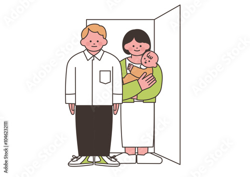新しい家に引っ越した若い夫婦のイラスト