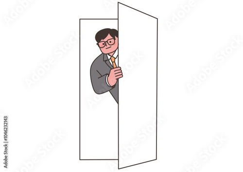 家のドアから覗いているお茶目な担当者のイラスト