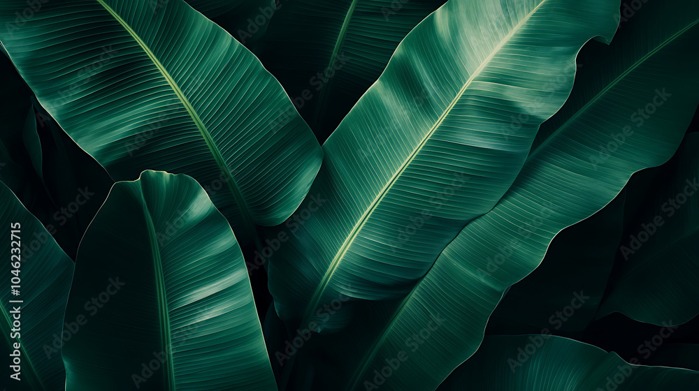 Obraz premium Lush tropical leaves in silhouette create striking minimalist botanical design, evoking sense of tranquility and natures beauty