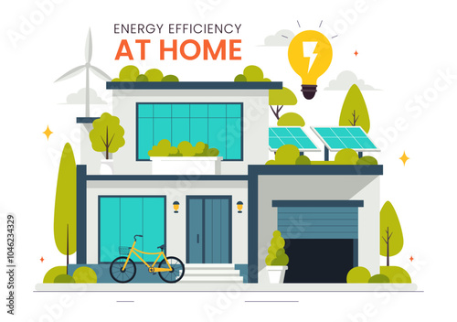 Energy Efficient at Home Vector Illustration of Smart House Technology System with Centralized Control in a Flat Style Cartoon Background