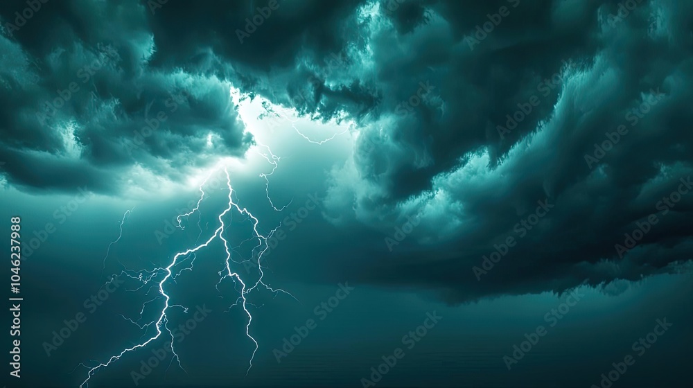 Fototapeta premium Dramatic storm clouds illuminated by lightning in a moody sky.
