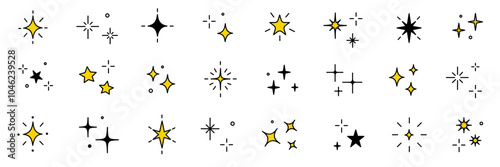 Twinkle star vector glitter bright magic light icon. Star twinkle glitter spark outline shine icon set. Hand drawn sketch doodle style. Magic light pictogram vector illustration.