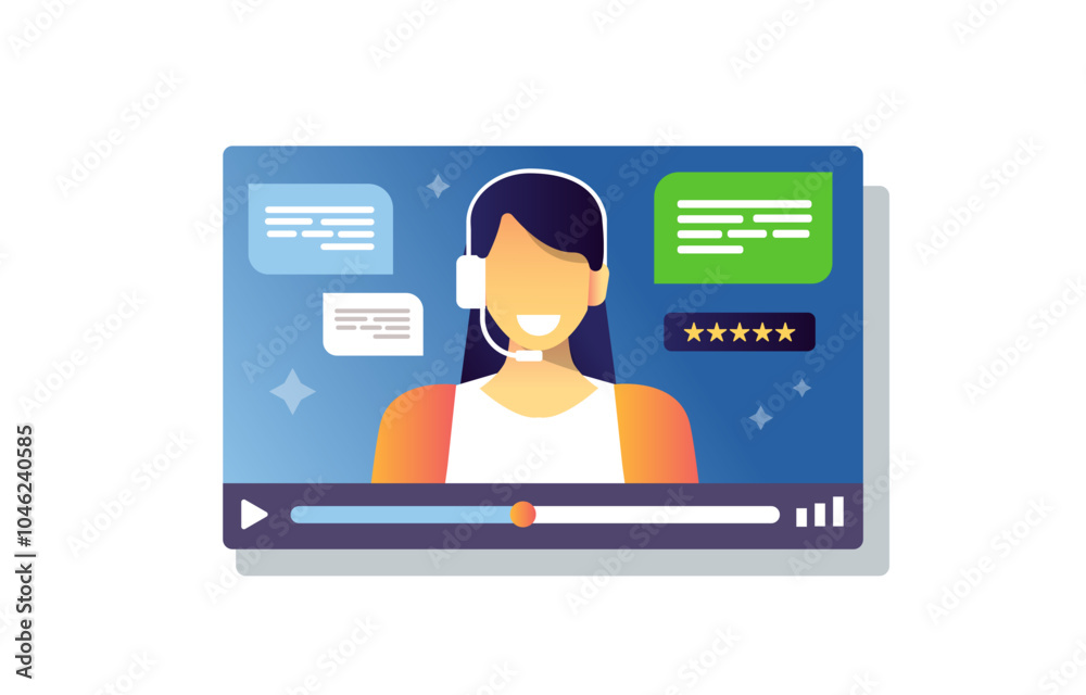 video player window customer care speaking woman concept vector illustration video player window customer care speaking woman concept vector illustration