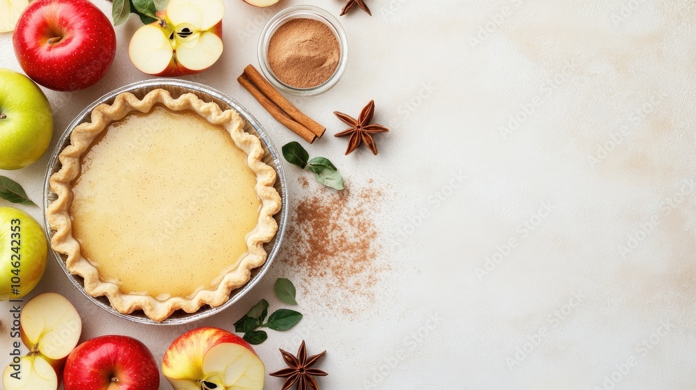 Homemade apple pie with ingredients on rustic table Homemade apple pie with ingredients on rustic table