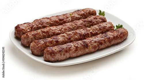 Beef Sheek Kebab in white plate isolated on white background 