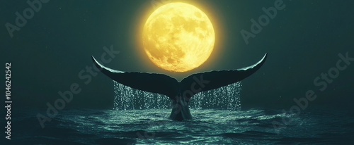 whale swimming on a full moon night