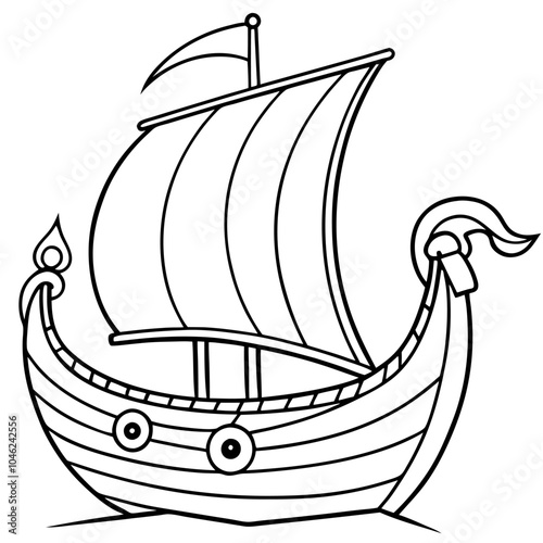 Viking ship in sea illustration coloring page vector design 