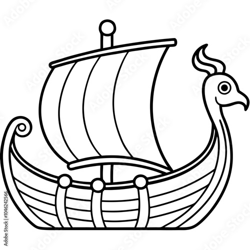 Viking ship in sea illustration coloring page vector design 