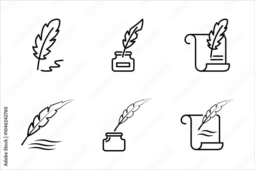 Quill writing vector icon set, classic stationery illustration isolated on white background. Quill writing vector icon set, classic stationery illustration isolated on white background.