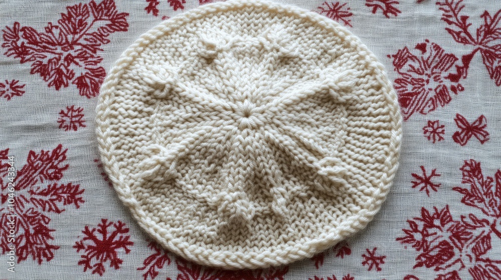 Cozy Knit Hat on Festive Background Cozy Knit Hat on Festive Background