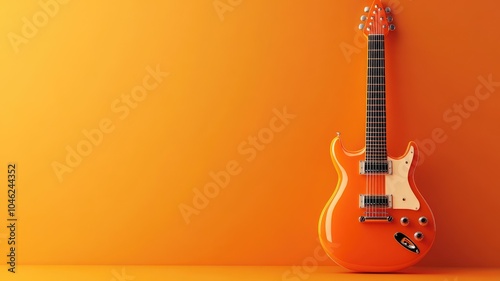 Orange electric guitar against matching orange background