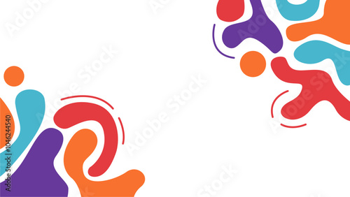 Dual Corner Fluid Art Background. Minimal White Template with Symmetrical Purple, Orange, Red and Turquoise Abstract Organic Elements