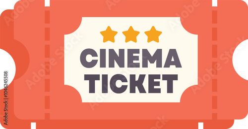 Red cinema ticket granting access to a movie premiere, featuring a five star rating, suggesting an exceptional cinematic experience