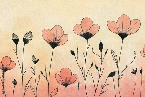 Illustration of flowers with a pastel background, delicate and whimsical design.