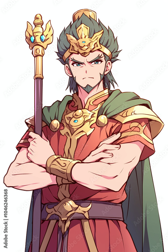 Obraz premium Fantasy Warrior in Golden Armor with Serious Expression