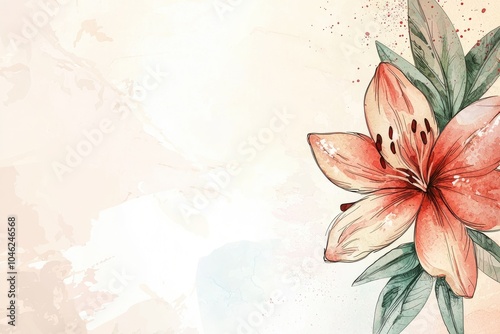 Beautiful watercolor lily flower on a soft, pastel background.