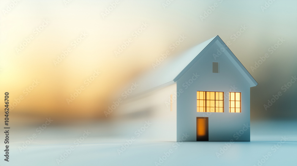Shaking house concept,small house with glowing windows exudes warmth during twilight,set against a softly blurred background that emphasizes its inviting appearance,copy space Shaking house concept,small house with glowing windows exudes warmth during twilight,set against a softly blurred background that emphasizes its inviting appearance,copy space