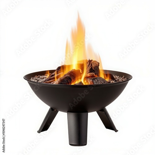 Stylish fire pit with flames and logs. photo