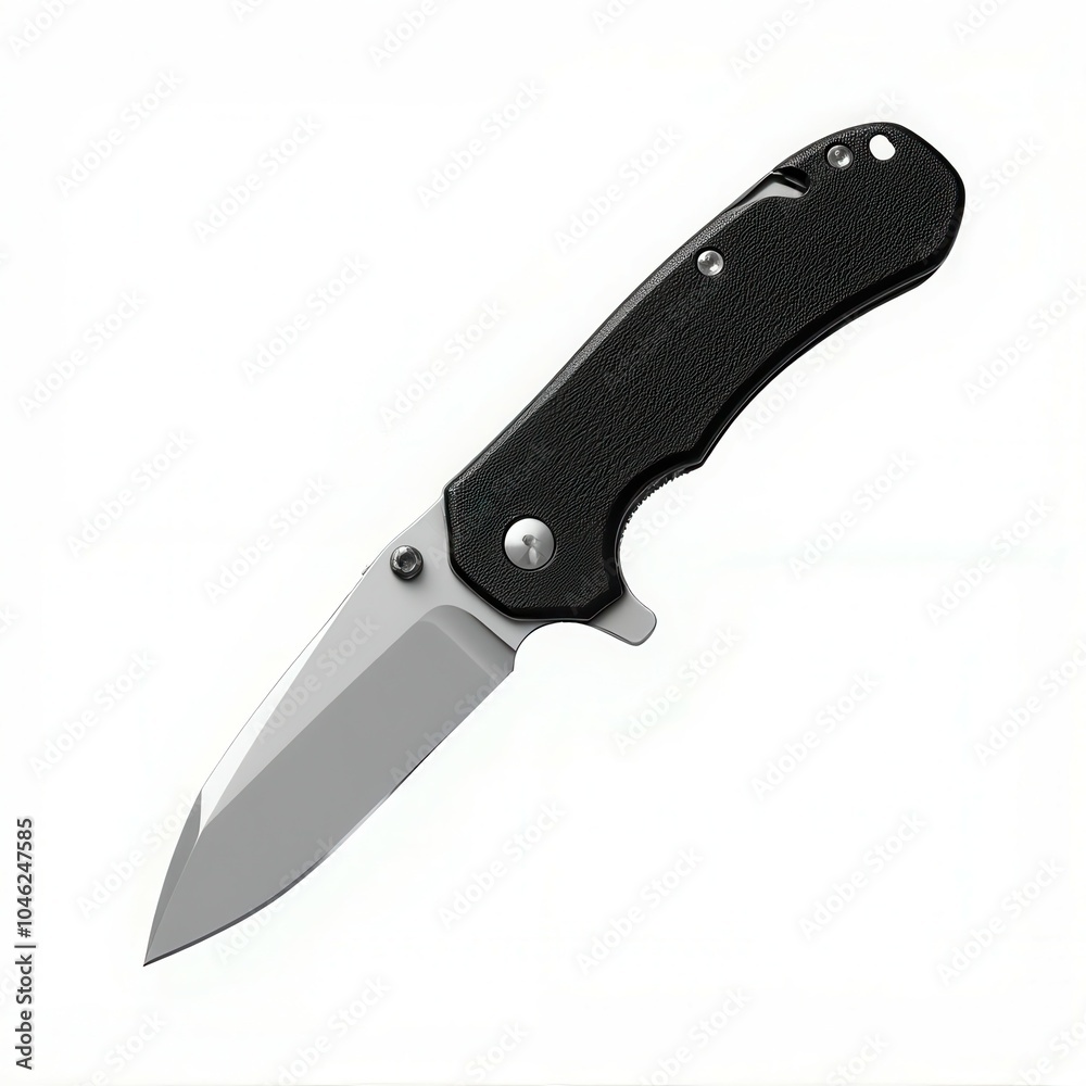 Obraz premium Black folding knife on white isolated background