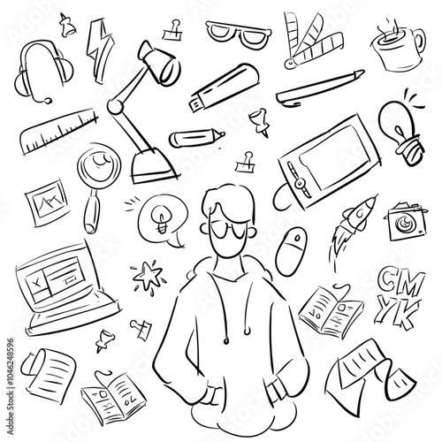 Graphic designer things doodle hand drawn concept
