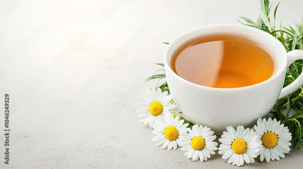 A cozy cup of tea surrounded by fresh daisies, evoking a sense of calm and relaxation. A cozy cup of tea surrounded by fresh daisies, evoking a sense of calm and relaxation.