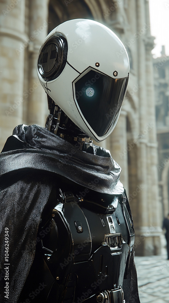 Fototapeta premium Female robot face, Artificial intelligence concept, humanoid head representing futuristic technology and artificial intelligence