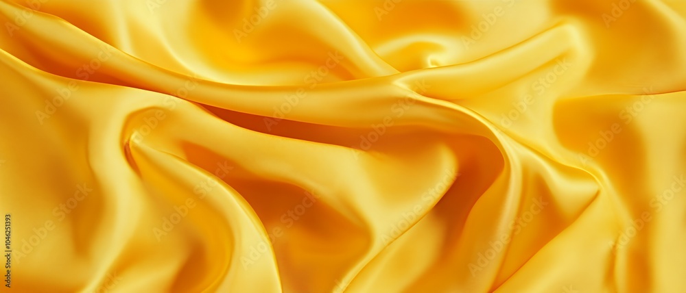 Smooth yellow satin fabric with soft folds and ripples. Smooth yellow satin fabric with soft folds and ripples.