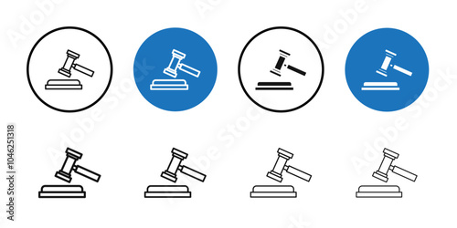 Gavel icon Black line art vector logo set