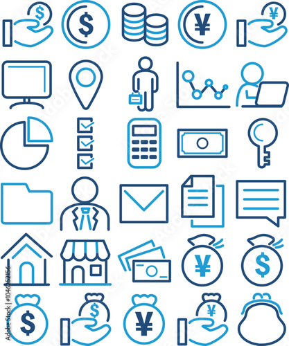ビジネス　マネー　アイコン　ピクトグラム　ライン　飾り　あしらい　シンプル　イラスト素材セット