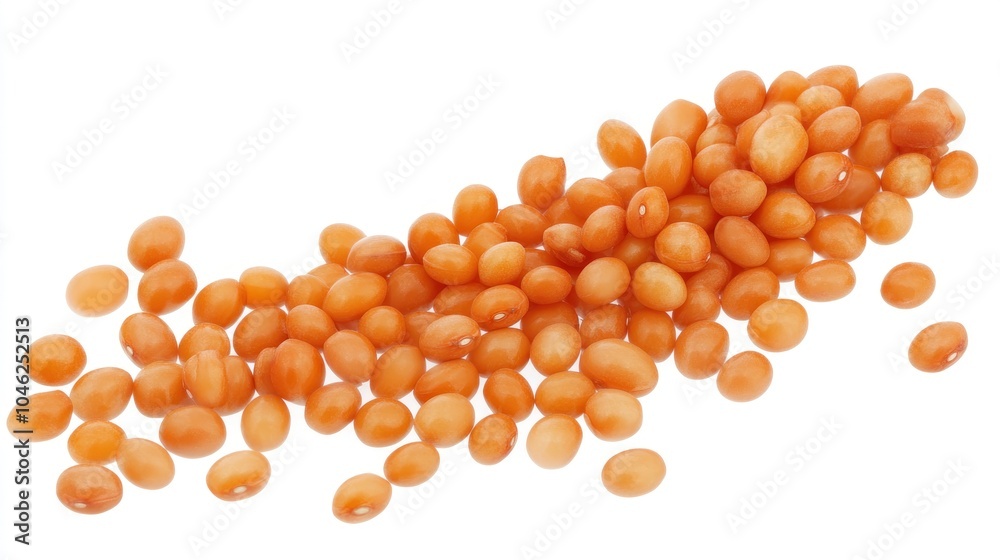 A pile of small, orange seeds scattered on a white background. A pile of small, orange seeds scattered on a white background.