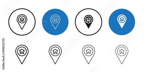 Home location icon Black line art vector logo set