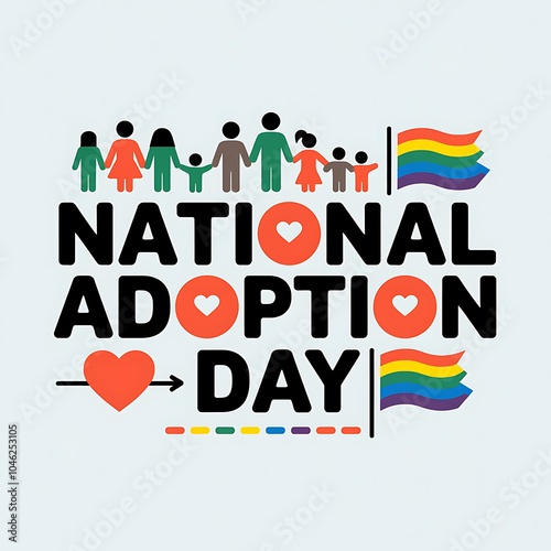 National Adoption Day Graphic with Diverse Family and Rainbow Flags photo