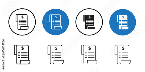Invoice icon Black line art vector logo set