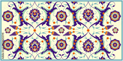 Vector illustration of traditional turkish tezhip floral ornament on cream color background, and beautiful tezhip floral, suitable for frame, arabic calligraphy, background, islamic decoration