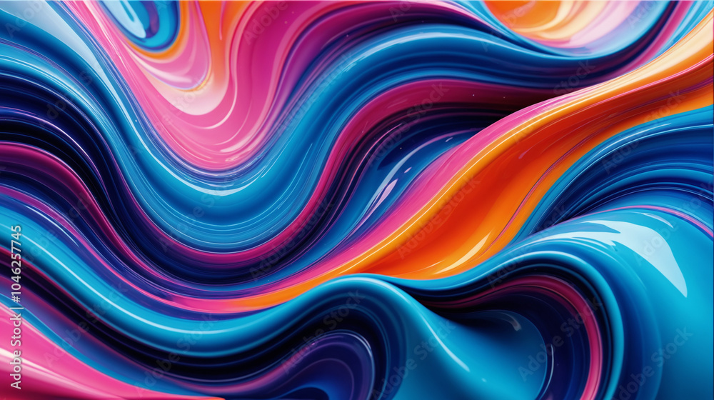 Abstract vibrant fluid waves in blue, orange, pink, and purple color scheme. Abstract vibrant fluid waves in blue, orange, pink, and purple color scheme.
