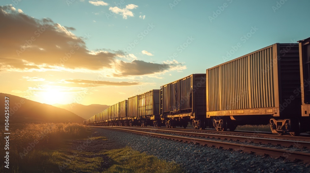 Fototapeta premium Freight Train at Sunset