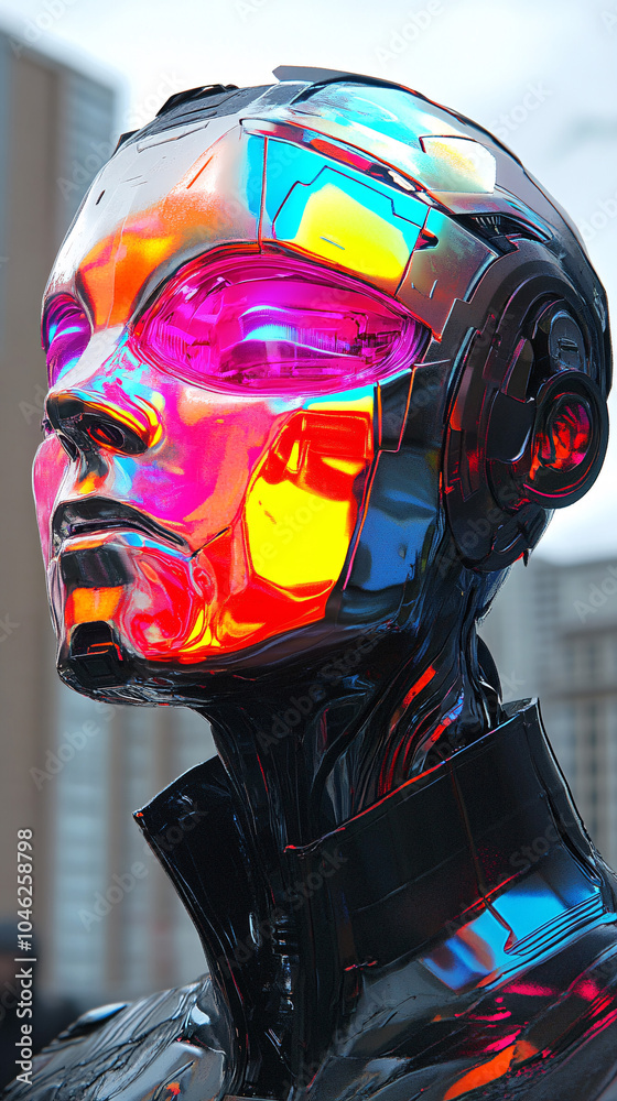 Female robot face, Artificial intelligence concept, humanoid head representing futuristic technology and artificial intelligence Female robot face, Artificial intelligence concept, humanoid head representing futuristic technology and artificial intelligence
