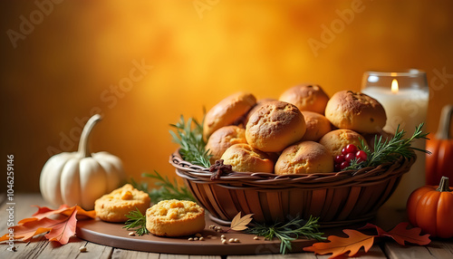  Freshly baked bread rolls in a basket for Thanksgiving