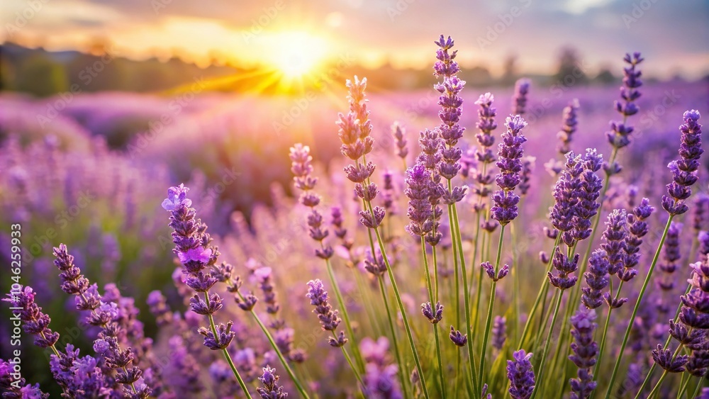 A serene lavender field with tall, slender flowers blooming in the sunlight, blossoms, nature, purple A serene lavender field with tall, slender flowers blooming in the sunlight, blossoms, nature, purple
