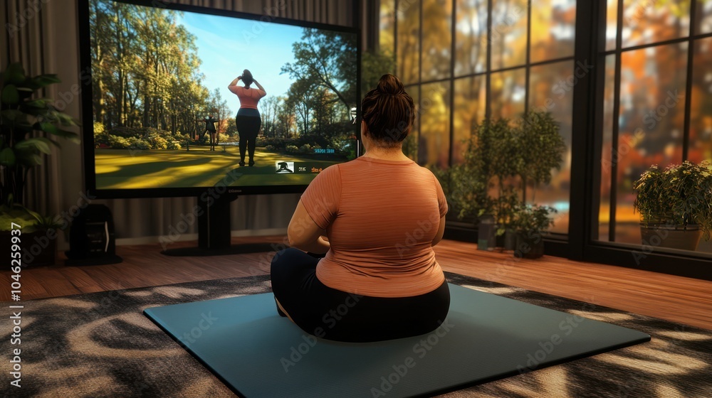 A virtual fitness program designed for obese individuals, with the instructor demonstrating seated and standing exercises on-screen